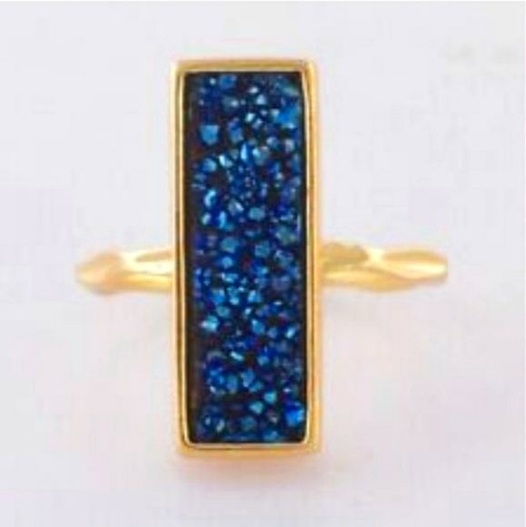 New Titanium Blue Agate Druzy Bezel Gold Plated Ring. - Picture 1 of 1